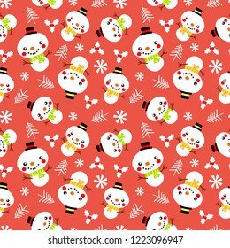 Boneco de neve bonito padrão sem costura. Adorável conceito de Natal.
