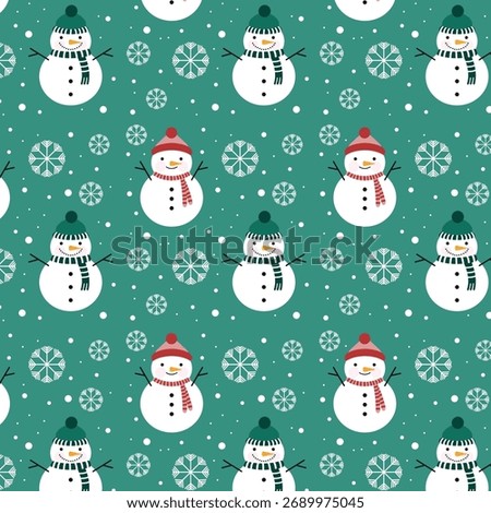 Cute snowman seamless pattern scandinavian boho style with cute character cartoon nursery toddler style. Fabric wallpaper background