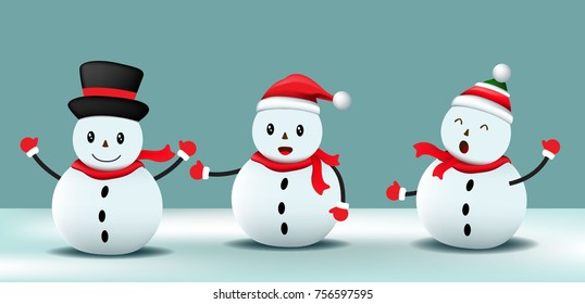 Cute Snowman Set, Cartoon snow man family