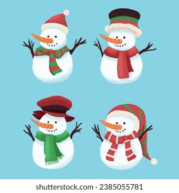 Cute snowman set cartoon vector