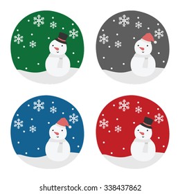 cute snowman set on colorful background for christmas eve celebration