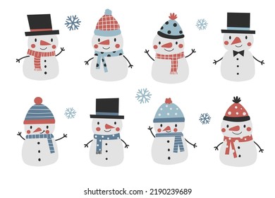 Un muñeco de nieve. Perfecto para la tarjeta de felicitación de Navidad, kit de pegatinas. Ilustración vectorial.