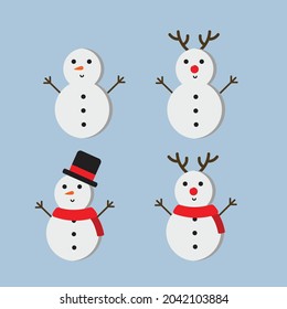 Cute Snowman Set. Vector Illustration Design
