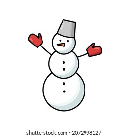Cute snowman simple vector illustration on white background.