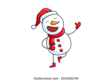 Cute Snowman Singing. vector Illustration. Isolated on white background.