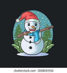 Cute Snowman Smiling Dabbing Celebrate Christmas Day