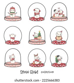 cute snowman in snow globe cartoon doodle hand drawn vector collection