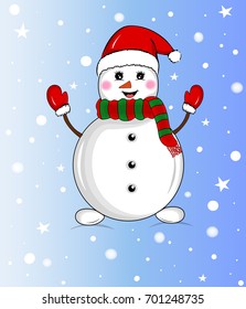 Cute snowman with snowflakes.