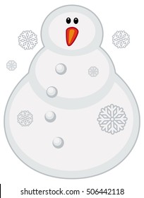 Cute snowman and snowflakes. Vector clip art.