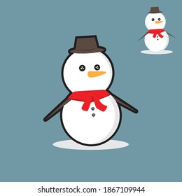 cute snowman in a standing style 01,  with flat illustration outline and no outline