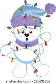 Cute Snowman Tangled In Christmas Lights