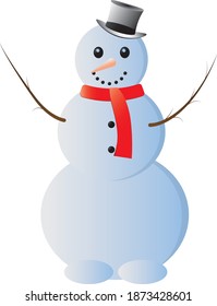 A cute snowman with a top hat is easy to edit and can be used in any composition for Christmas and New Year