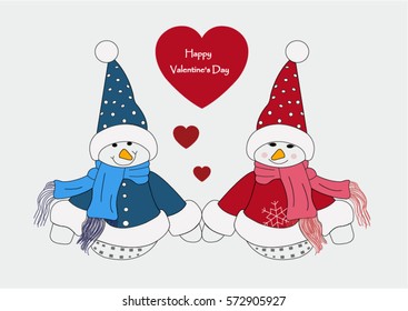 Cute Snowman Valentine's Day illustration with read hearts.