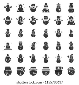 cute snowman in various design with hat, tea cup, scarf and Christmas hat, glyph icon