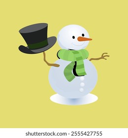 Cute Snowman Vector, Snowman vector art and graphics on yellow background