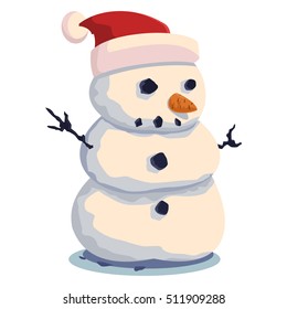 Cute snowman vector cartoon illustration on a white background.