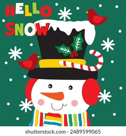 Cute Snowman vector For Christmas Card or Bag design