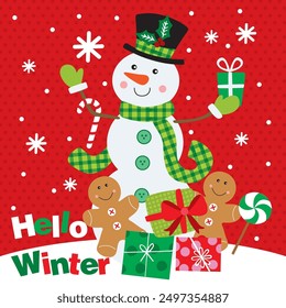 Cute Snowman vector For Christmas Card or Bag design