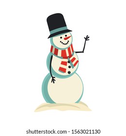 Cute snowman vector icon isolated on white. Holiday cartoon playful fun snow ball character. Merry Christmas winter season greeting card template. New Year eve party banner design element illustration