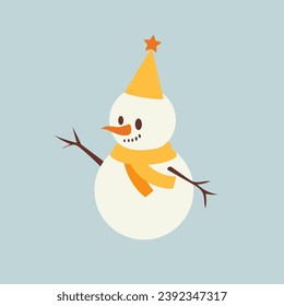 Cute snowman. Vector illustration in flat, simple style. Design element for posters, prints for clothing, banners, covers, websites, social networks, logo, postcard
