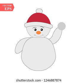 Cute Snowman. Vector Illustration for New Year Greeting Card
