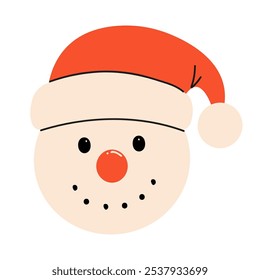 Cute snowman vector illustration. New year and christmas kawaii character for postcard, greeting card, logo, poster for design kids room.