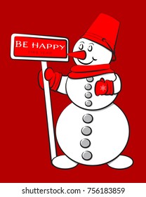 Cute Snowman. Vector Illustration for New Year Greeting Card