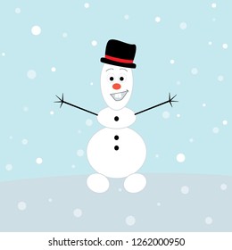Cute snowman vector illustration. Winter symbol, icon, greeting card design element. Free hugs with funny snowman