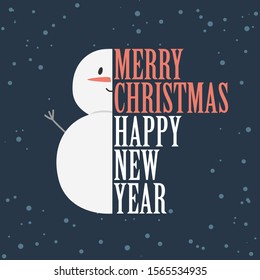 Cute Snowman Vector with Merry Christmas Typography
