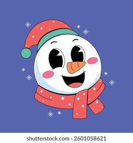 Cute snowman wearing christmas hat and scarf	