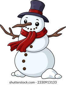 Cute snowman wearing a hat and scarf