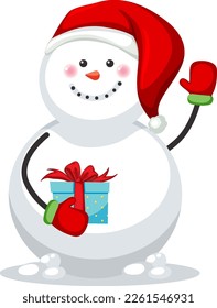Cute snowman wearing red hat illustration