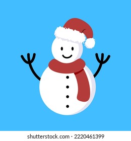 cute snowman wearing santa hat with scarf design illustration isolated on background