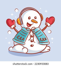 Cute snowman wearing a sweater and wearing ear