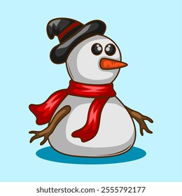 cute snowman white red scarf cartoon illustration