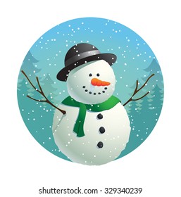 cute snowman with winter background