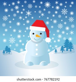 cute snowman in winter background