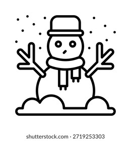 Ilustración vectorial linda del carácter del invierno del muñeco de nieve, icono del estilo de la línea