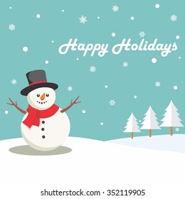 Cute Snowman in Winter with Frozen Pine Tree