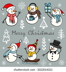 cute snowmen cartoon vector image