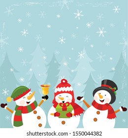 Cute Snowmen Group Celebrating Christmas