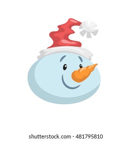 Cute snowmen in hat head emotion vector avatar. Cartoon  expression isolated face character. Simple gradient mascot head.