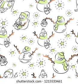 Cute snowmen repeated in winter holiday pattern