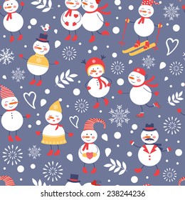 A cute snowmen seamless pattern. vector illustration