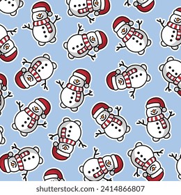 Cute snowmen seamless vector pattern. Perfect for textile, wallpaper or print design.