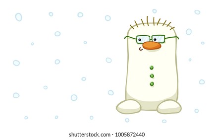 Cute snownam with green eyeglasses.