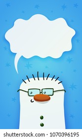 Cute snownam with green eyeglasses.