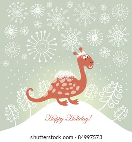 cute snowy dragon for greeting christmas card