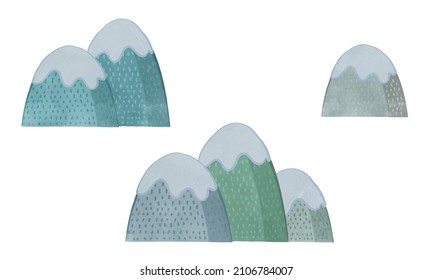 Cute snowy mountain illustration set