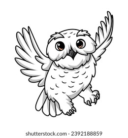 Cute snowy owl cartoon on white background